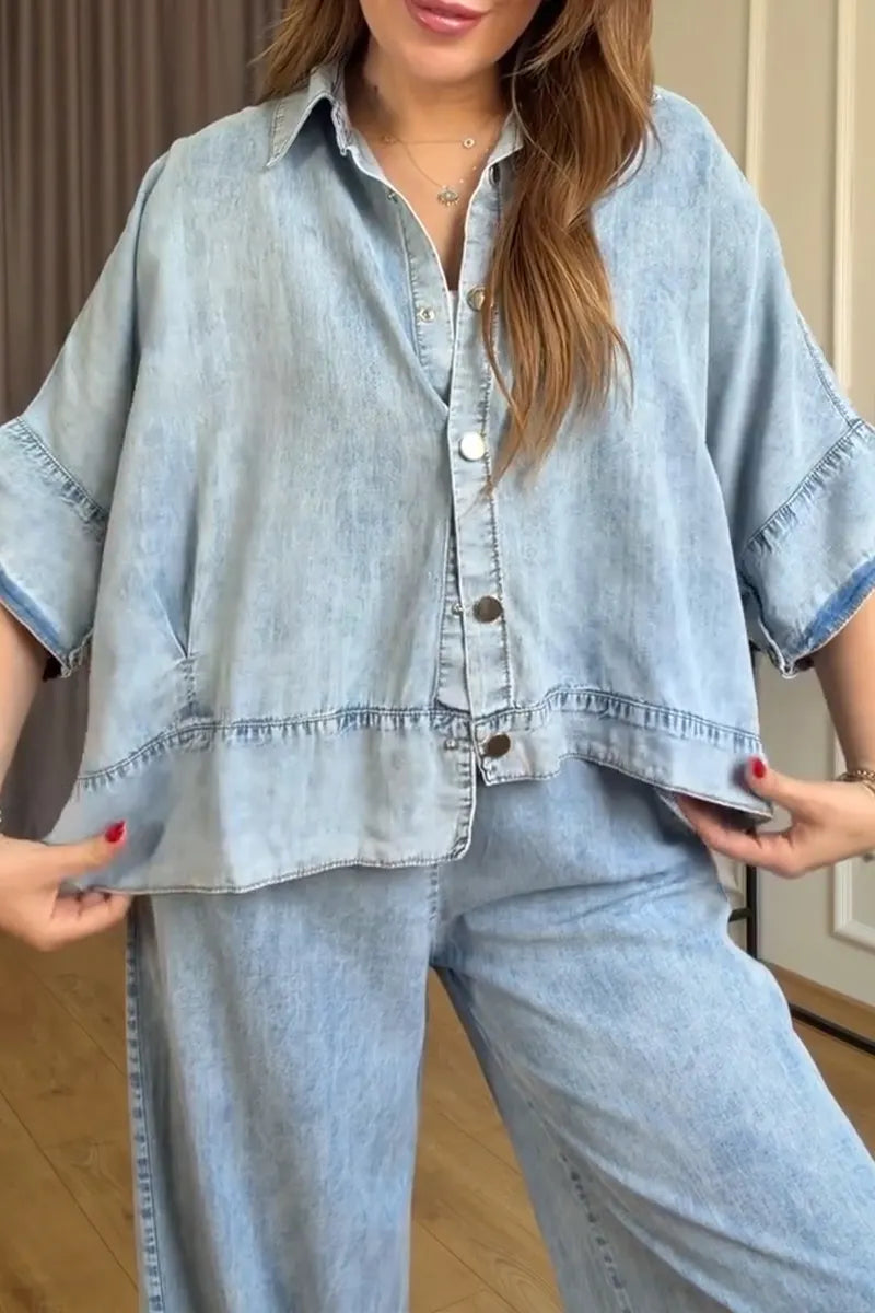 Women's Casual Comfortable Asymmetric Hem Denim Shirt or Jeans