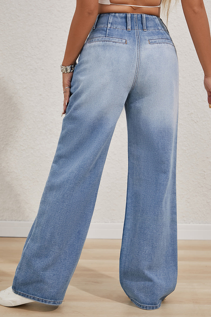 Ladies Stretch Waist Relaxed Straight Leg Jeans