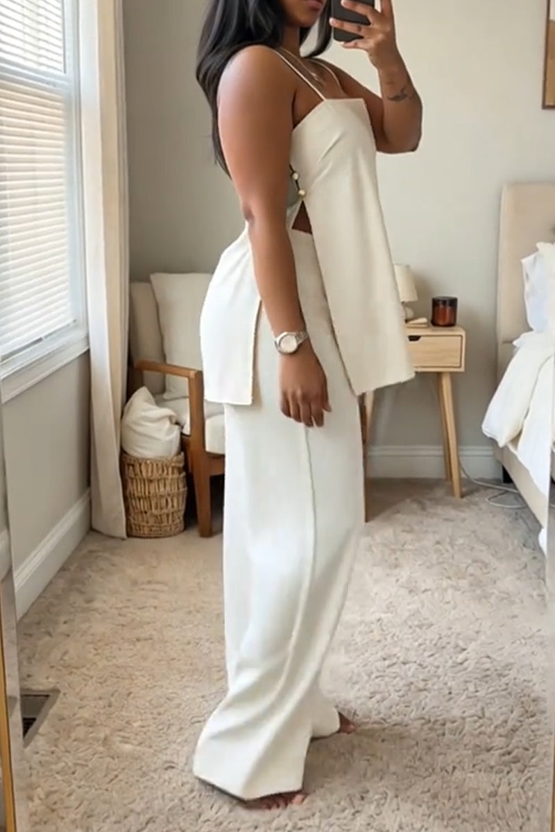 Women's Camisole Side Slit Top+ Pants Casual Suit