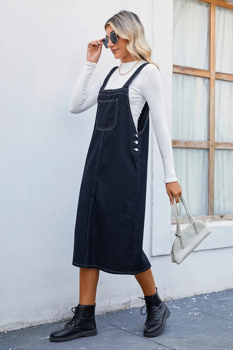 Women's Casual Denim Pinafore Dress