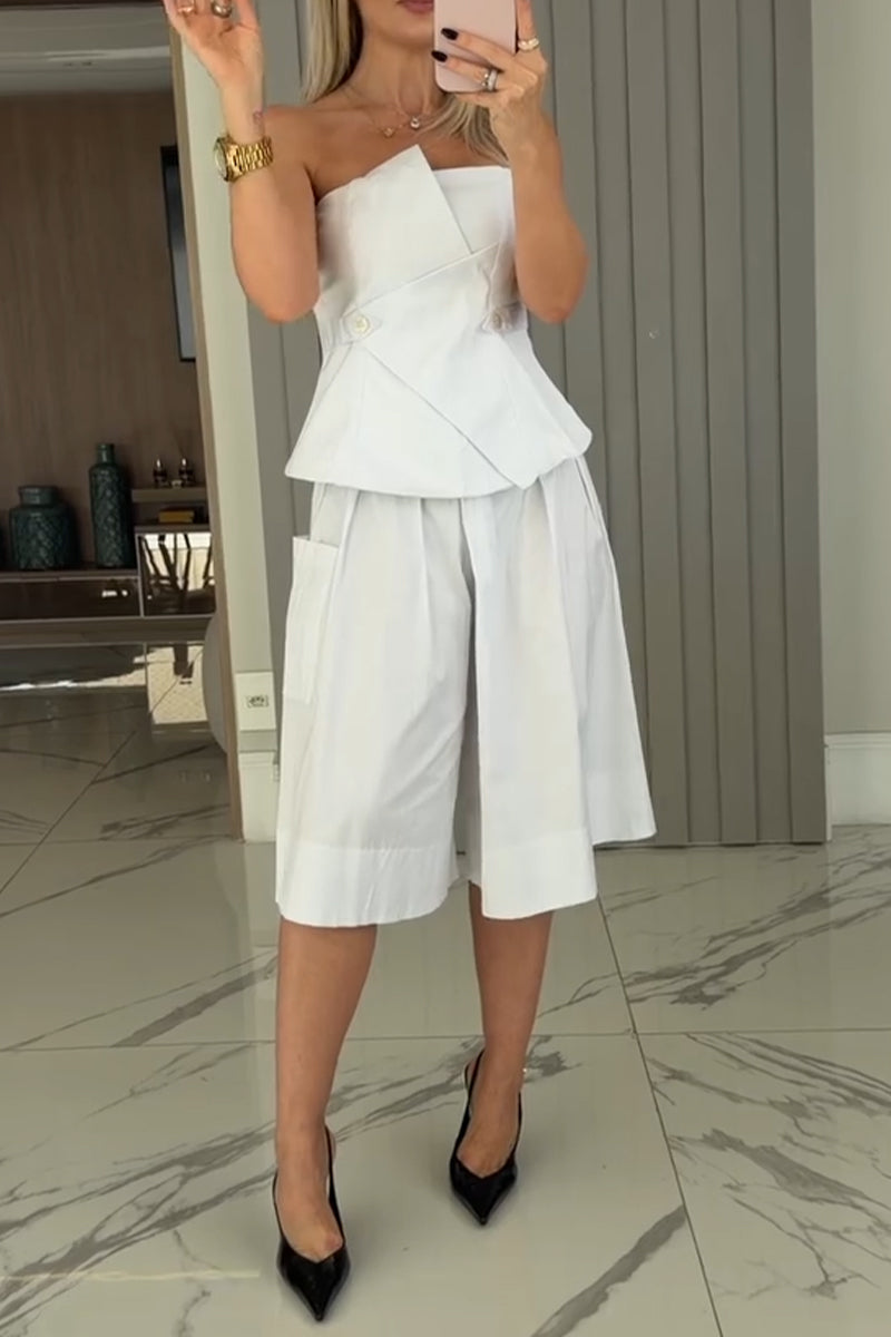 Women's Strapless Patchwork Top+ Pants Elegant Temperament Set