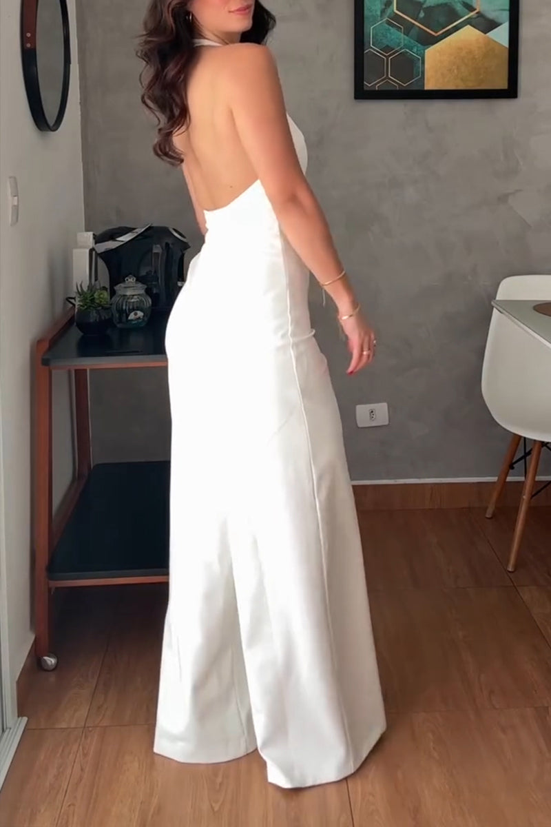 Women's Simple Commuter Backless Wide Leg Jumpsuit