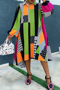 Women's African Ankara Print Patchwork Oversized Shirt Dress