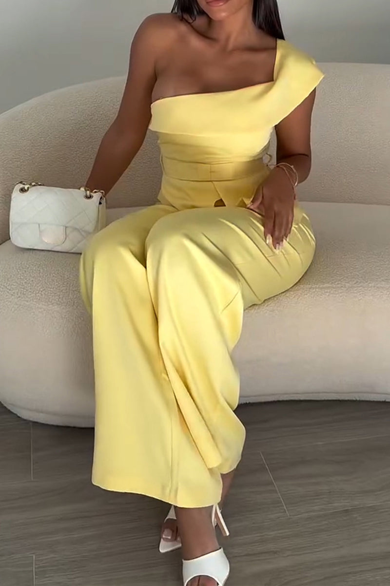 Women's Fashion One-Shoulder Asymmetric Vest Pants Two-Piece Set