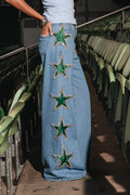 Women's Fashion Side Star Pattern Rhinestone Jeans