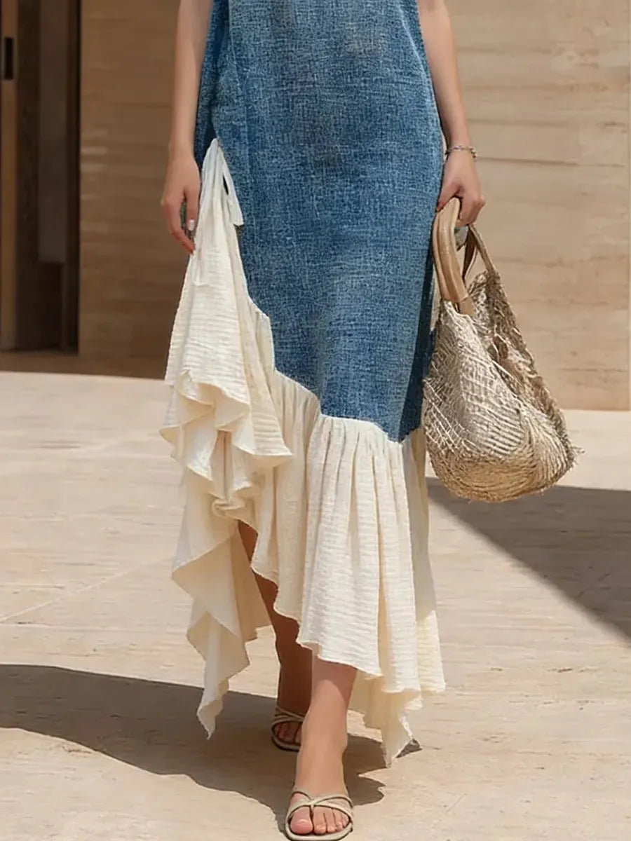 Women's Retro Fashion Cozy Patchwork Casual Denim Dress