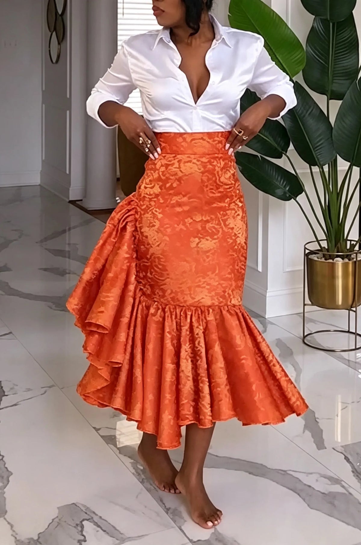 Women's Elegant Commuter Shirt or Textured Mermaid Skirt