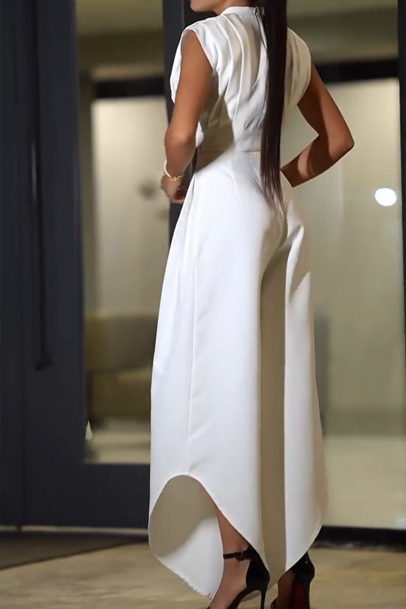 Women's Urban Casual Pleated Vest Asymmetric Hem Pants Two-Piece Set