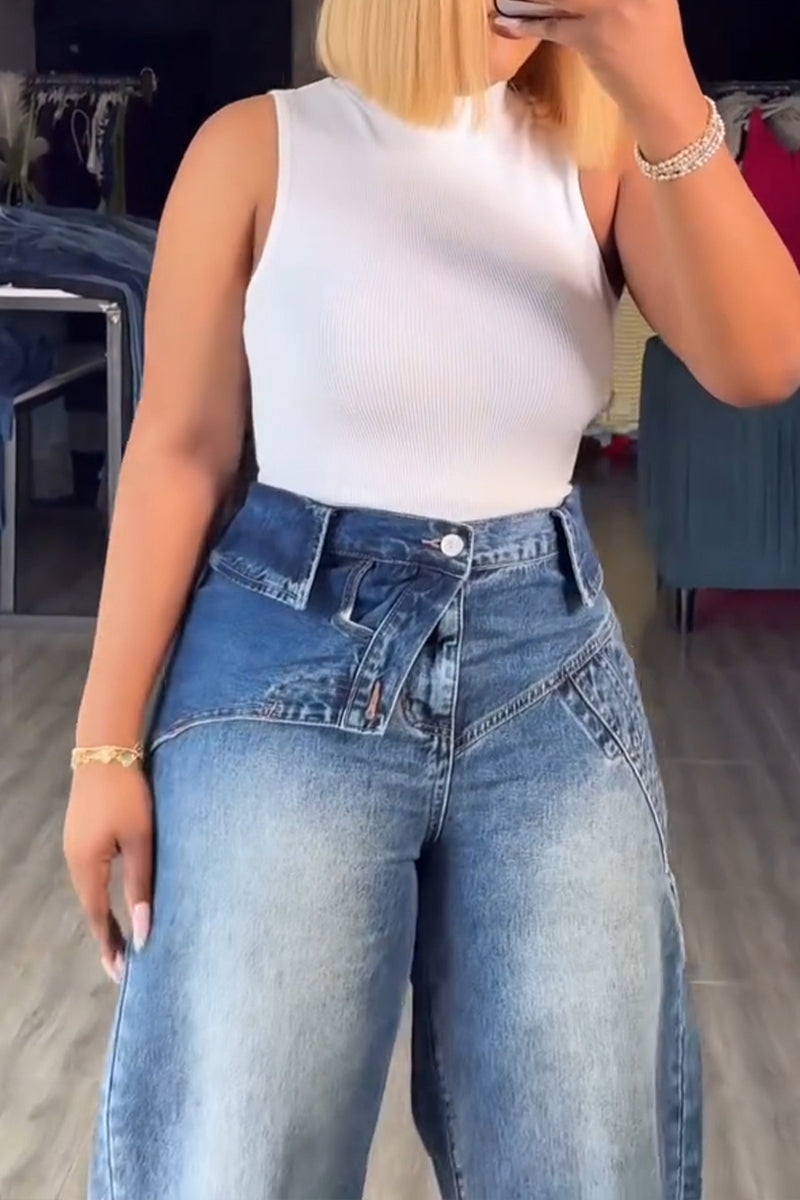 Women's Street Fashion Asymmetrical Overlapping Jeans