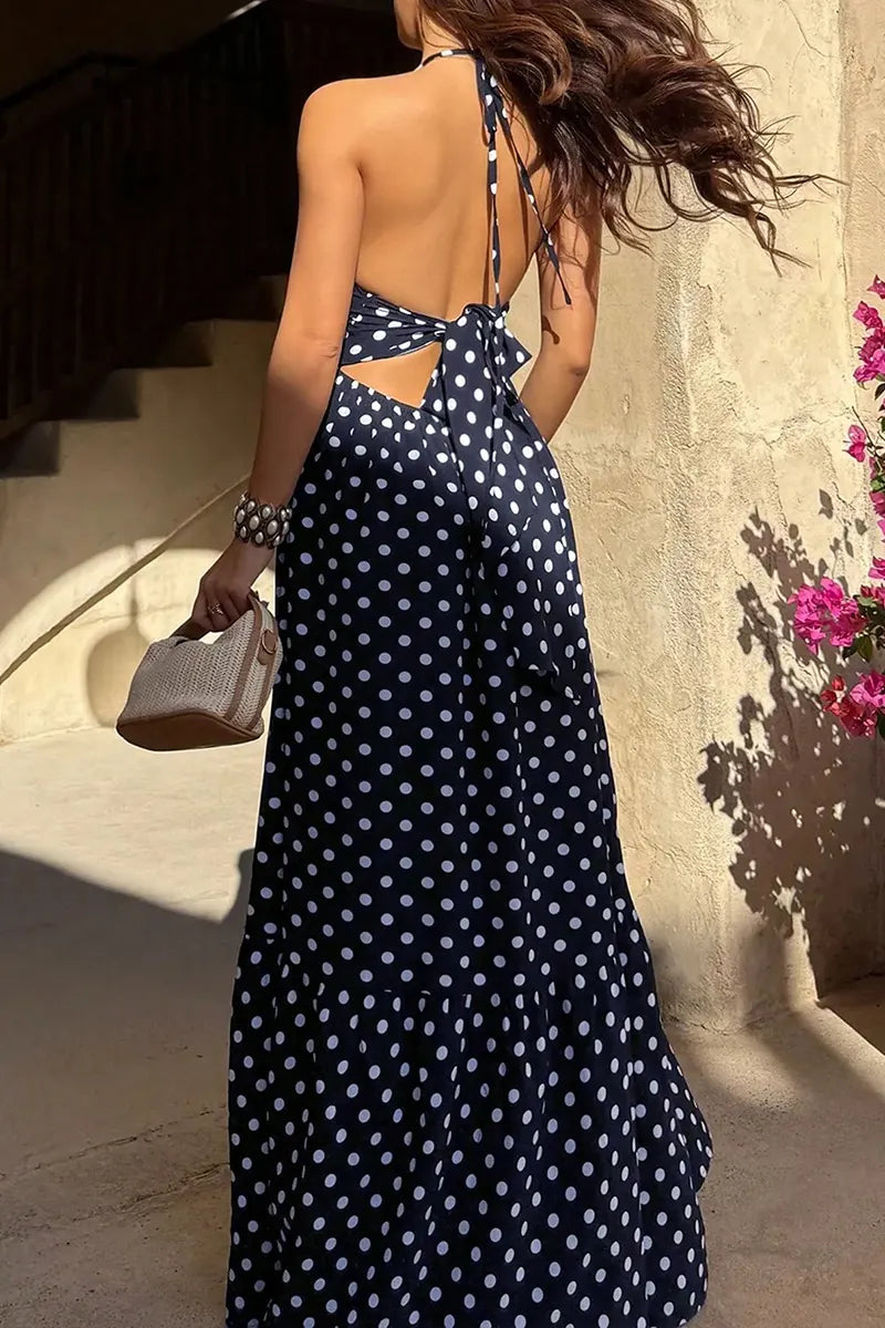 Women's Casual Halter Pattern Print Maxi Dress