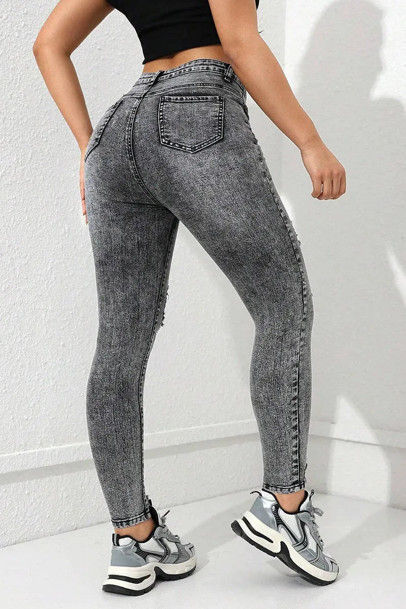 Women's Casual Distressed Wash Ripped Slim Fit Jeans