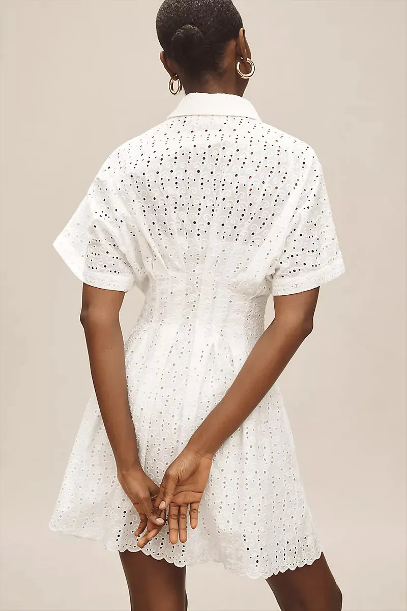 Ladies' Fashionable Floral Texture Mini Shirt Dress