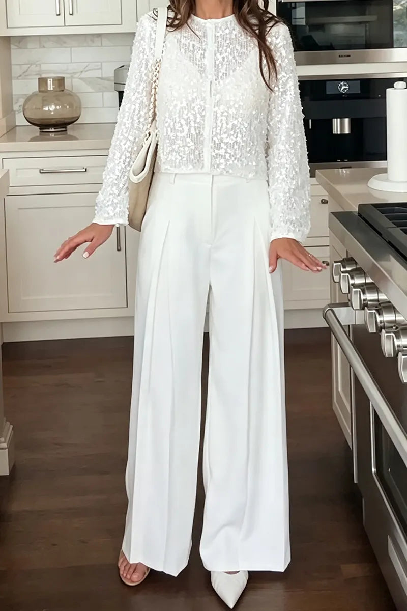 Women's Fashion Sequins Sheer Short Jacket or Suit Pants
