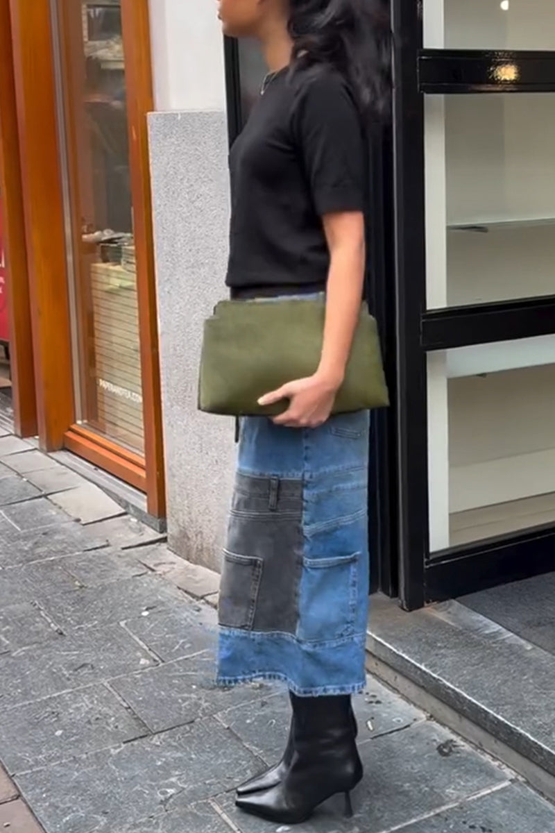 Women's Fashion Contrast Patchwork Wide Leg Cropped Jeans