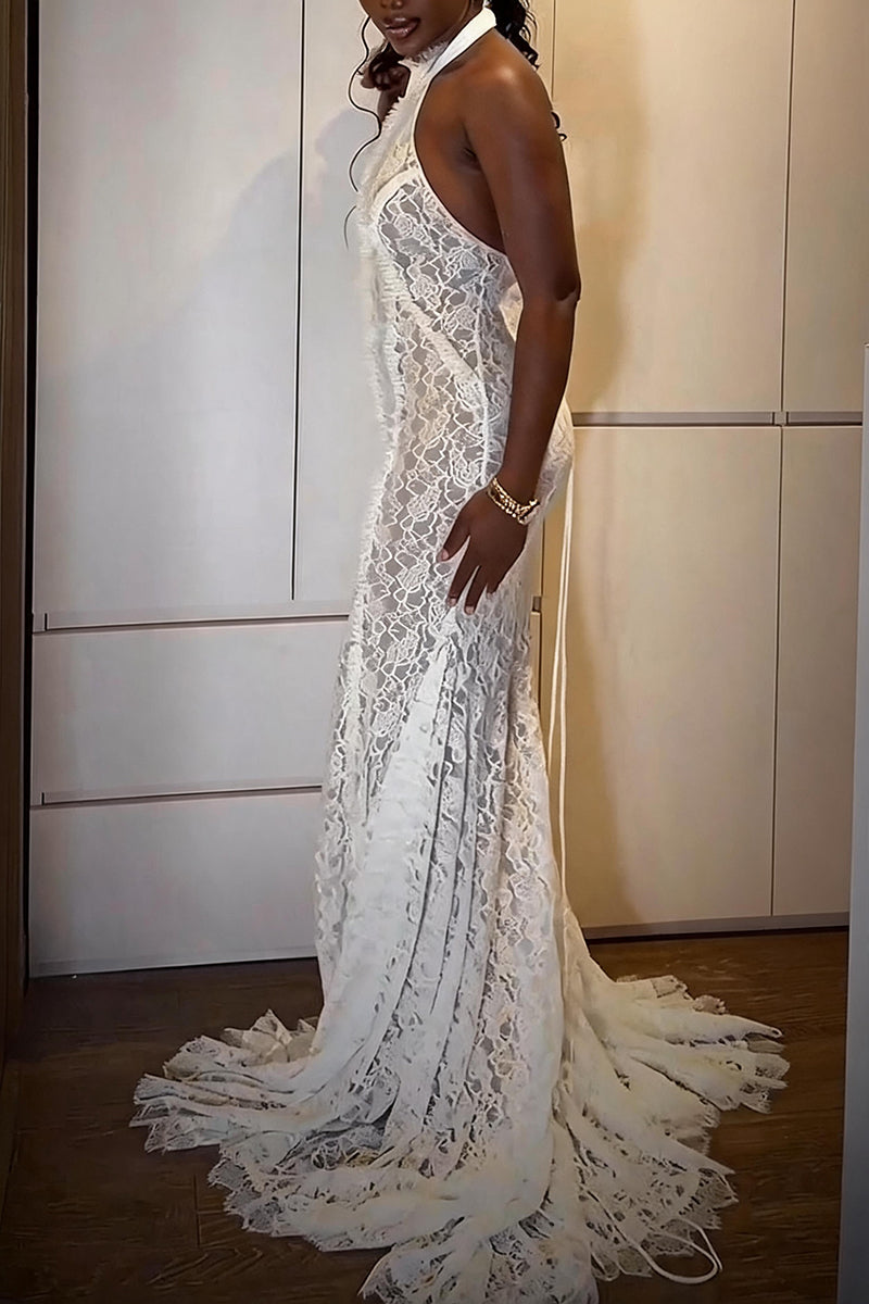 Women's Elegant Party Lace Lace-Up Maxi Dress