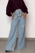 Women's Casual Wide Leg Jeans + Studded Waistband