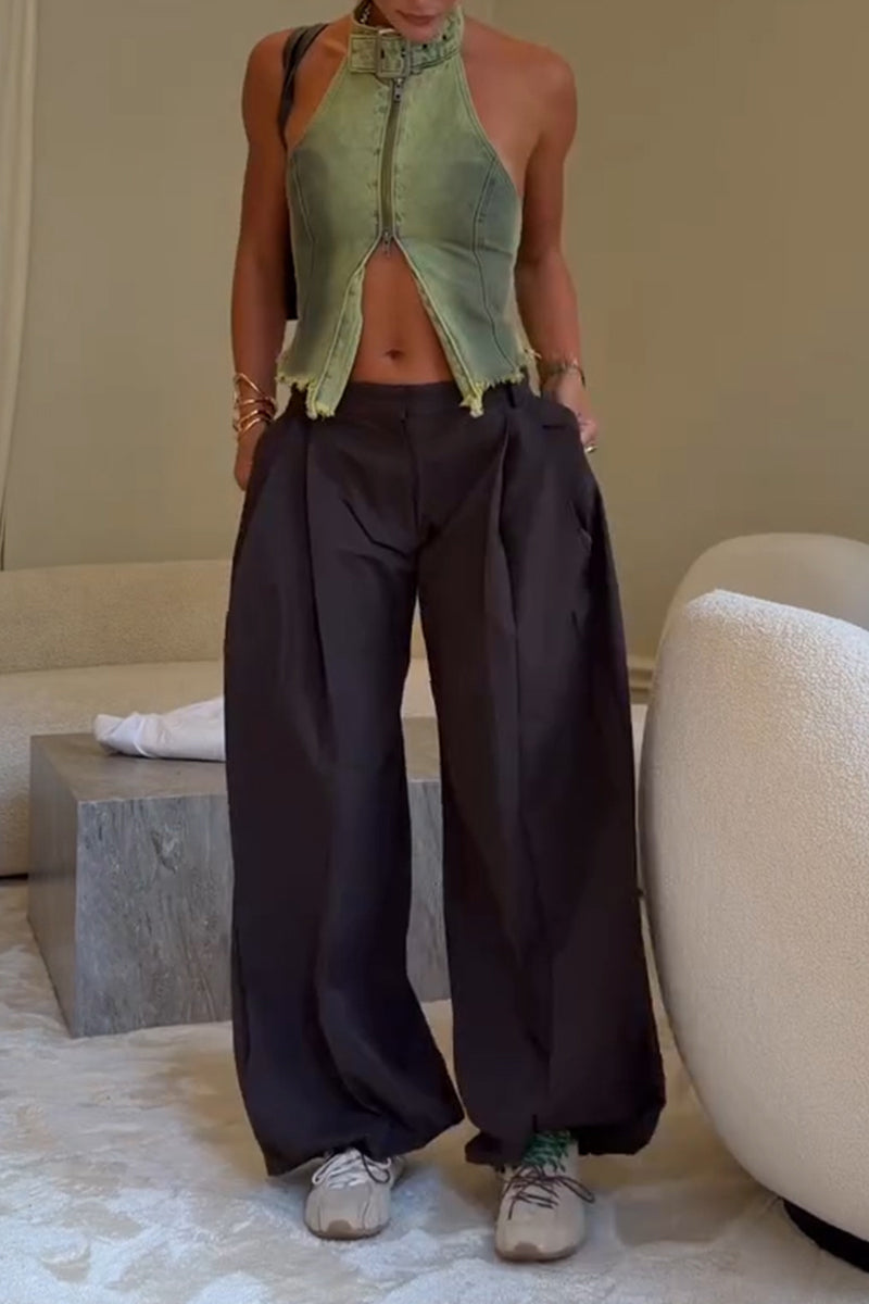 Women's Fashion Slim Denim Vest or Wide Leg Pants