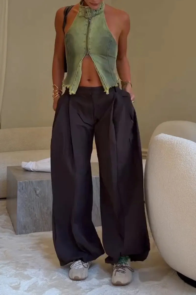 Women's Fashion Slim Denim Vest or Wide Leg Pants