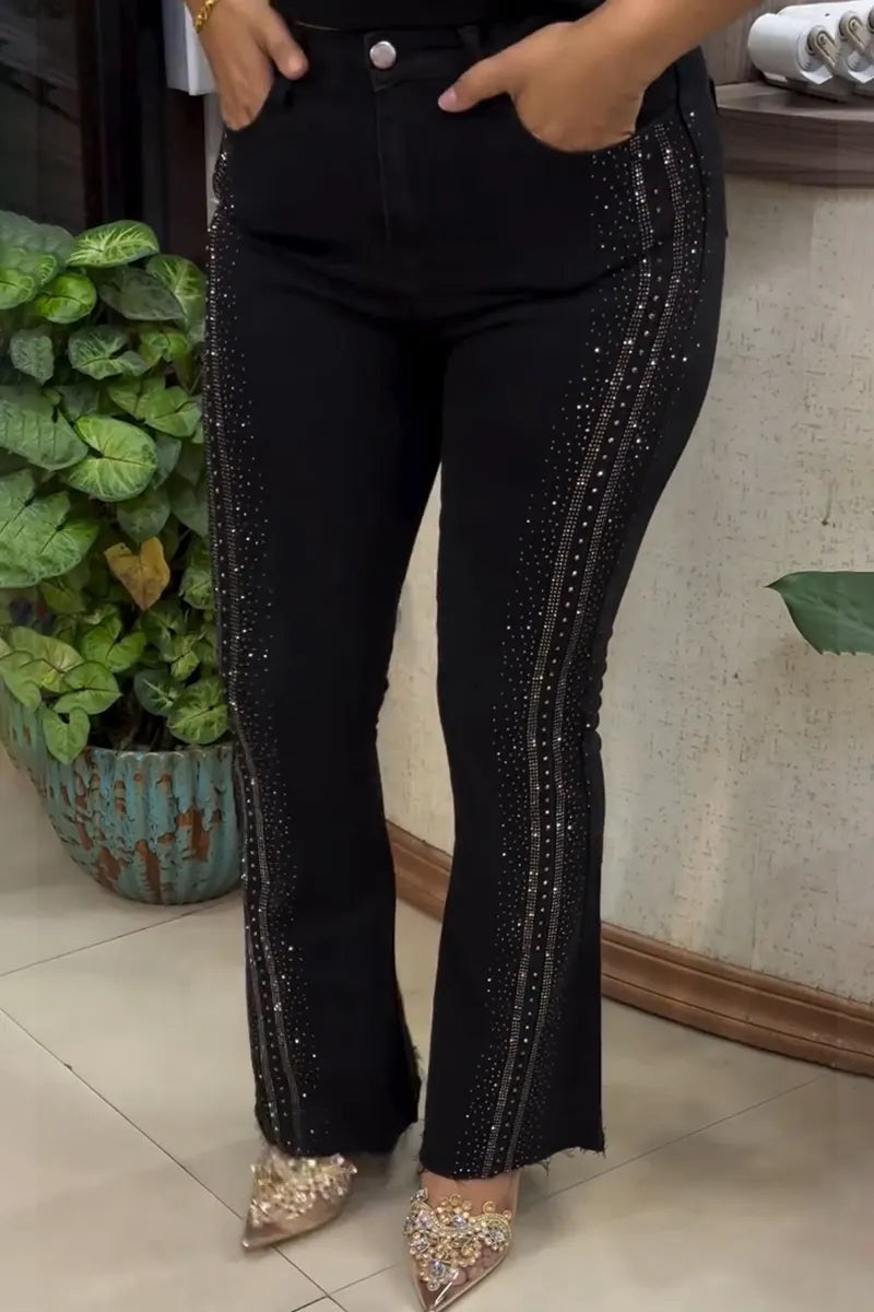 Women's Casual Shiny Rhinestone Straight Jeans