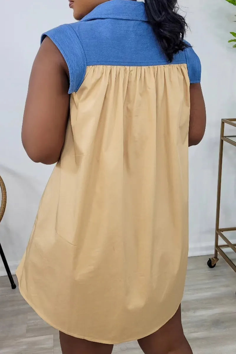 Women's Loose Fitting Denim Patchwork Casual Short Dress