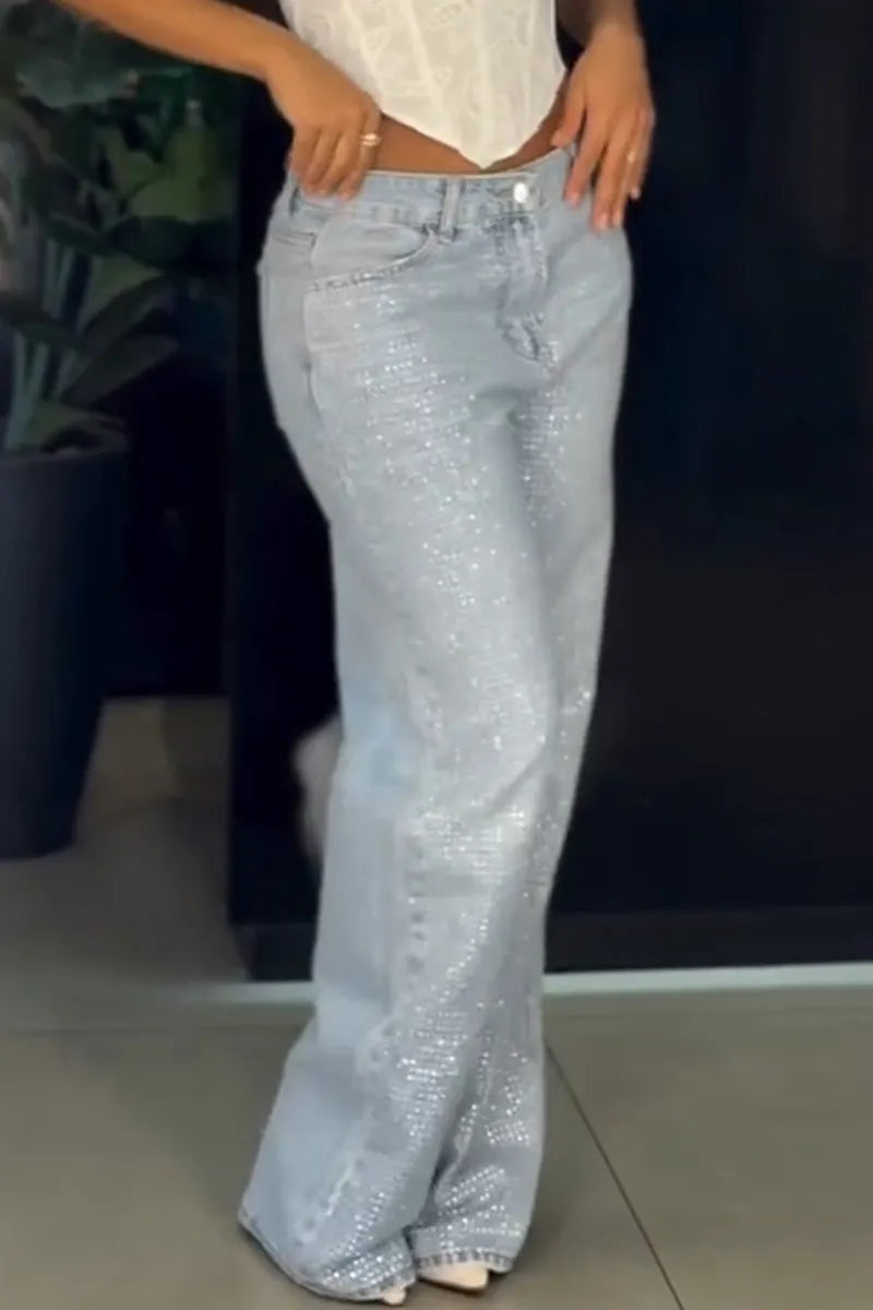 Women's Shiny Sequins Evening Elegant Jeans