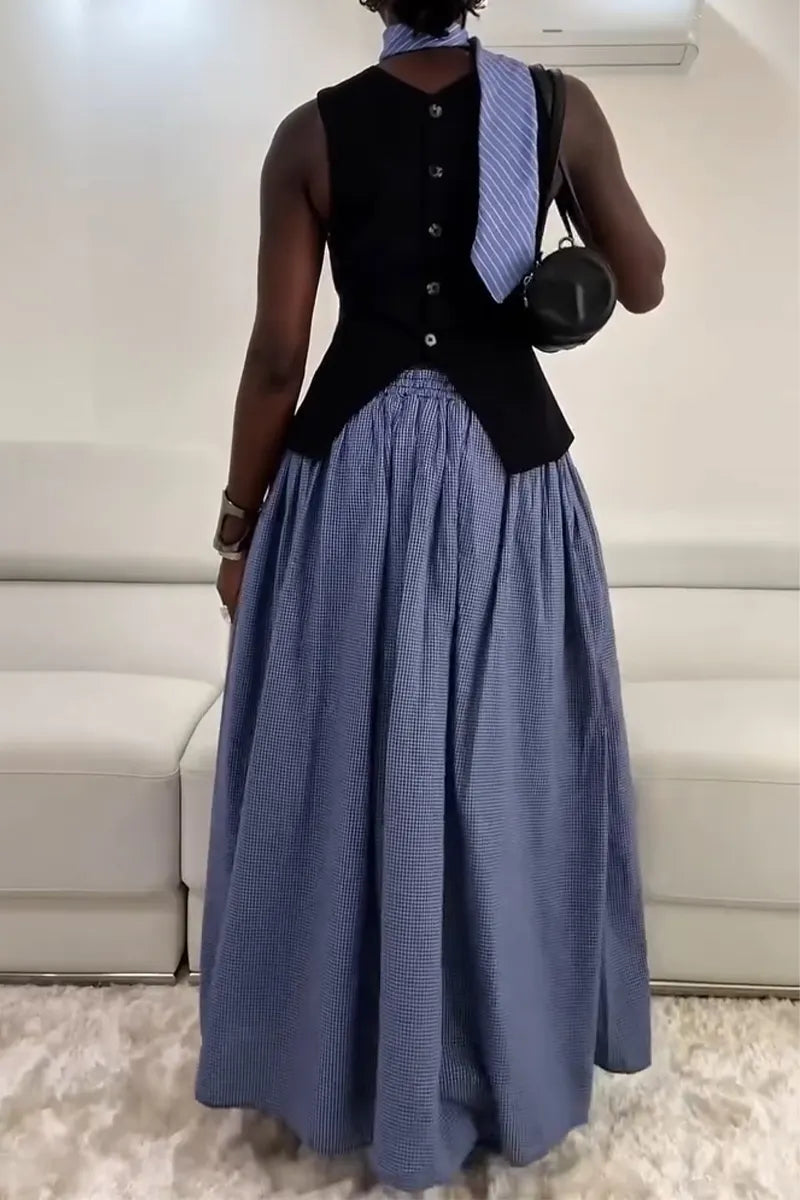 Women's Elegant and Casual Round Neck Sleeveless Top or Skirt