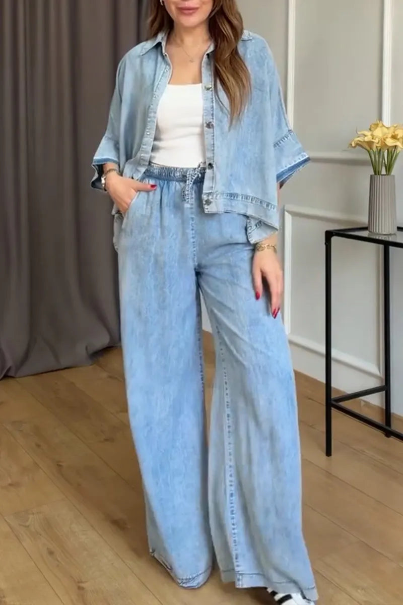 Women's Casual Comfortable Asymmetric Hem Denim Shirt or Jeans