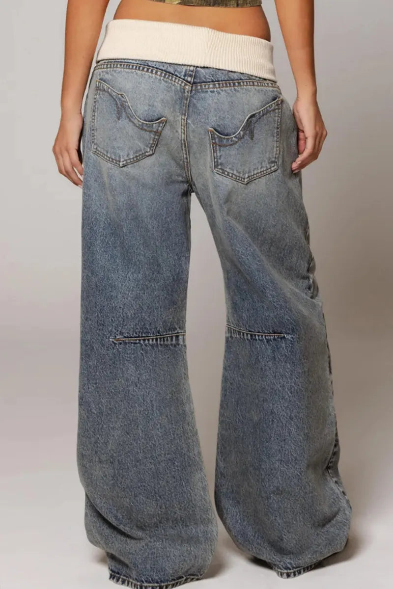 Women's Vintage Street Washed Distressed Blue Jeans