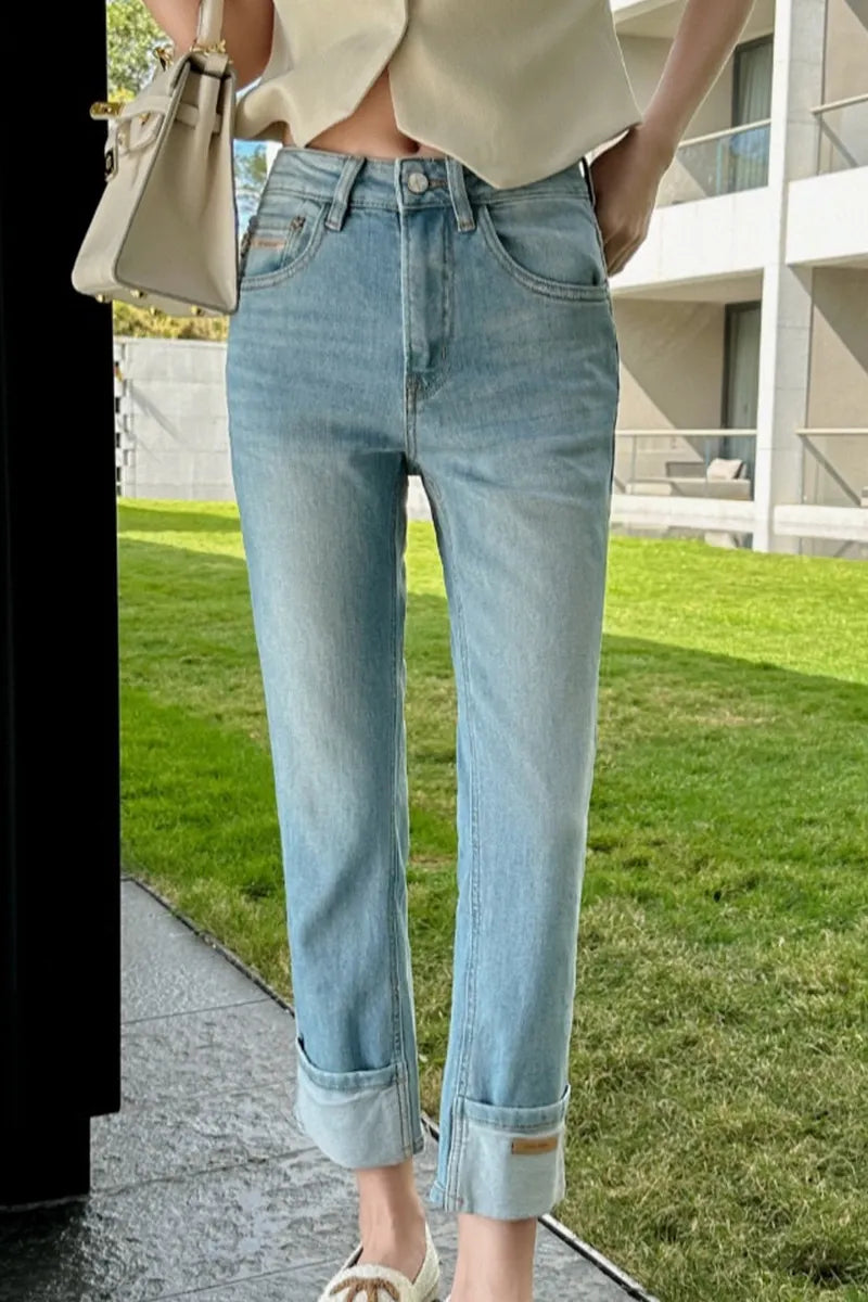 Women's Casual Straight Leg Cropped Jeans