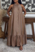 Women's Casual Single Breasted Flounce Hem Denim Dress