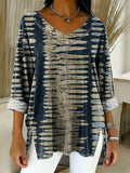 Women's Geometry Color Splicing Gradient Art Casual Washed Denim Cotton Top