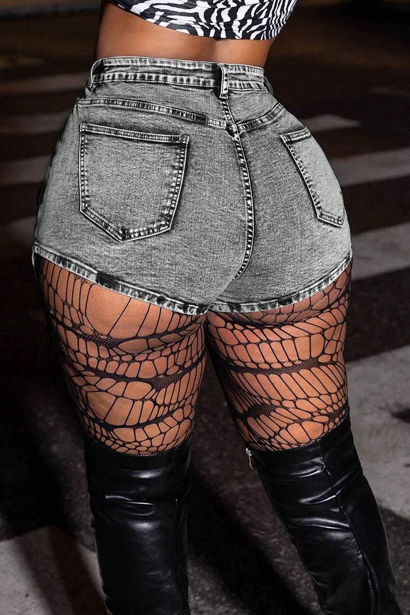 Women's Y2k Style Denim Shorts With Skort Design