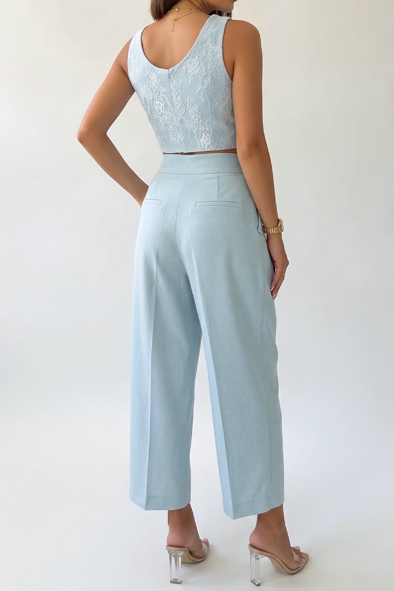 Women's Casual Button Vest Tapered Pants Two-Piece Set
