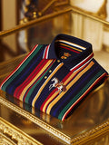 Men's Retro Business Stripe Print Long Sleeve Polo Shirt