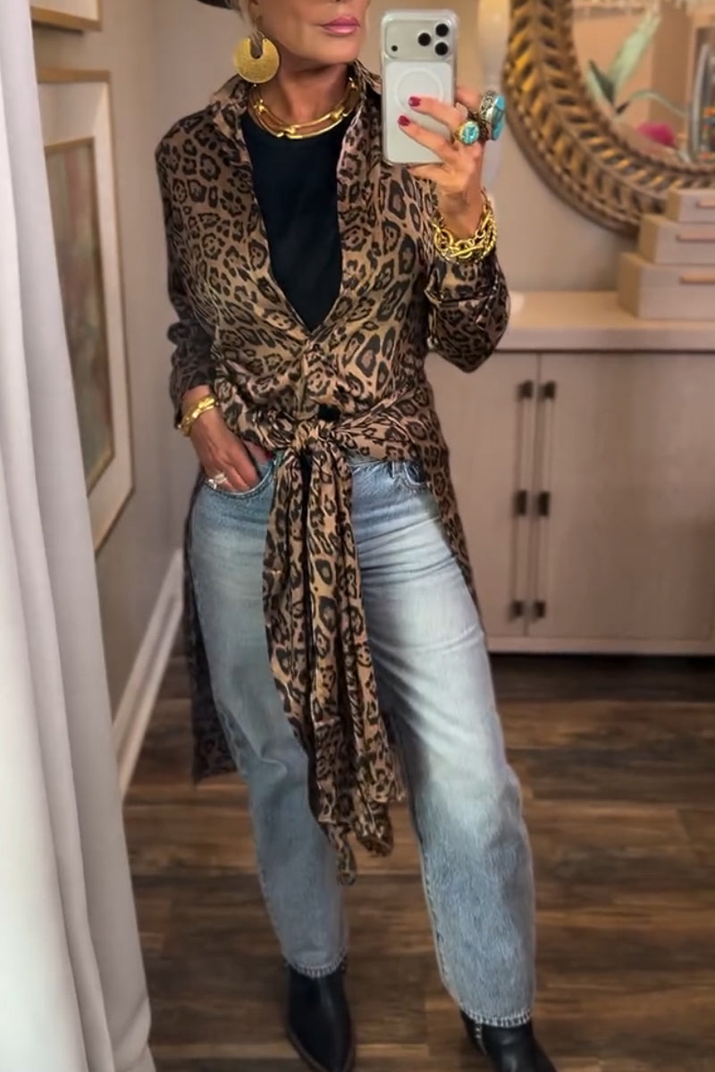 Women's Collar Leopard Print Casual Dress
