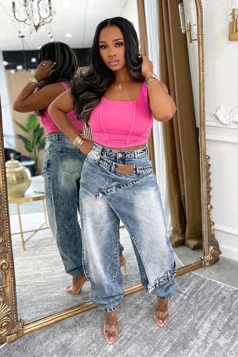 Ladies' Hot Selling Casual Asymmetrical Overlapping Jeans