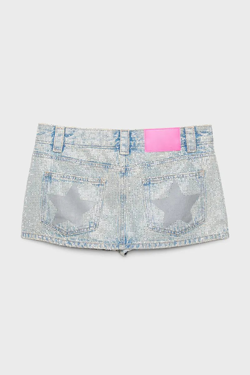 Women's Fashion Star Pattern Rhinestone Denim Skort