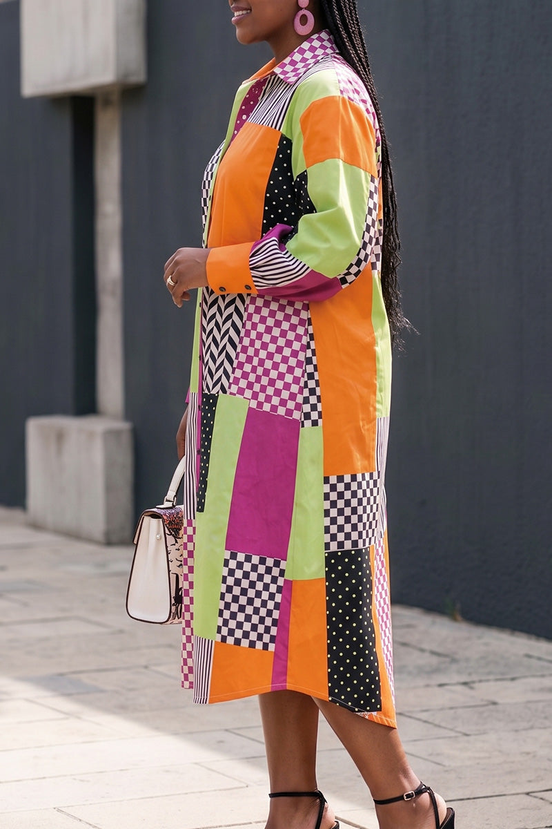 Women's Long-Sleeve Modern Print Shirt Dress