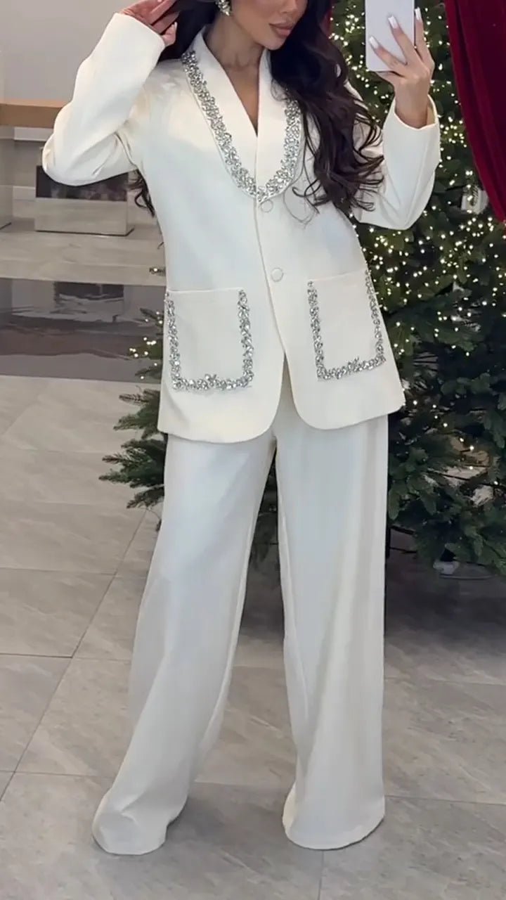 Women Laple Collar Hot Diamond Temperament Commuting Suit