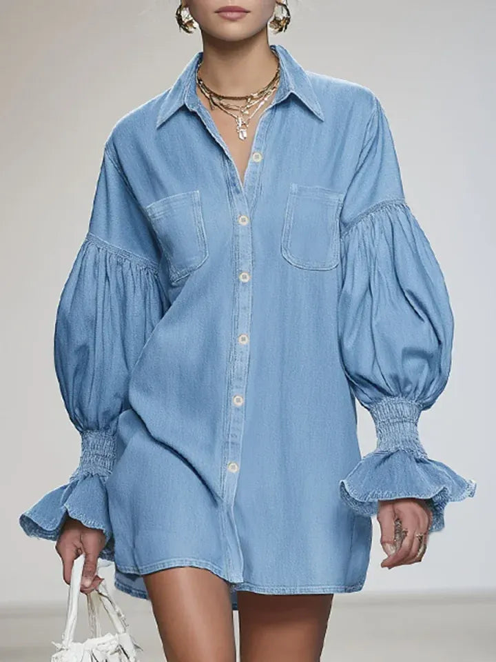 Women's Casual And Fashionable Denim Cotton Mini Dress
