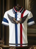 Men's Business Stripe Logo Button-Down Short Sleeve Polo Shirt