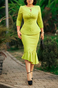 Women's Elegant Slim Fit Fishtail Hem Skirt Set
