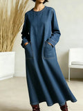 Women's New Spring Collection Round Neck Long-sleeved Casual Loose Denim Dress With Pockets