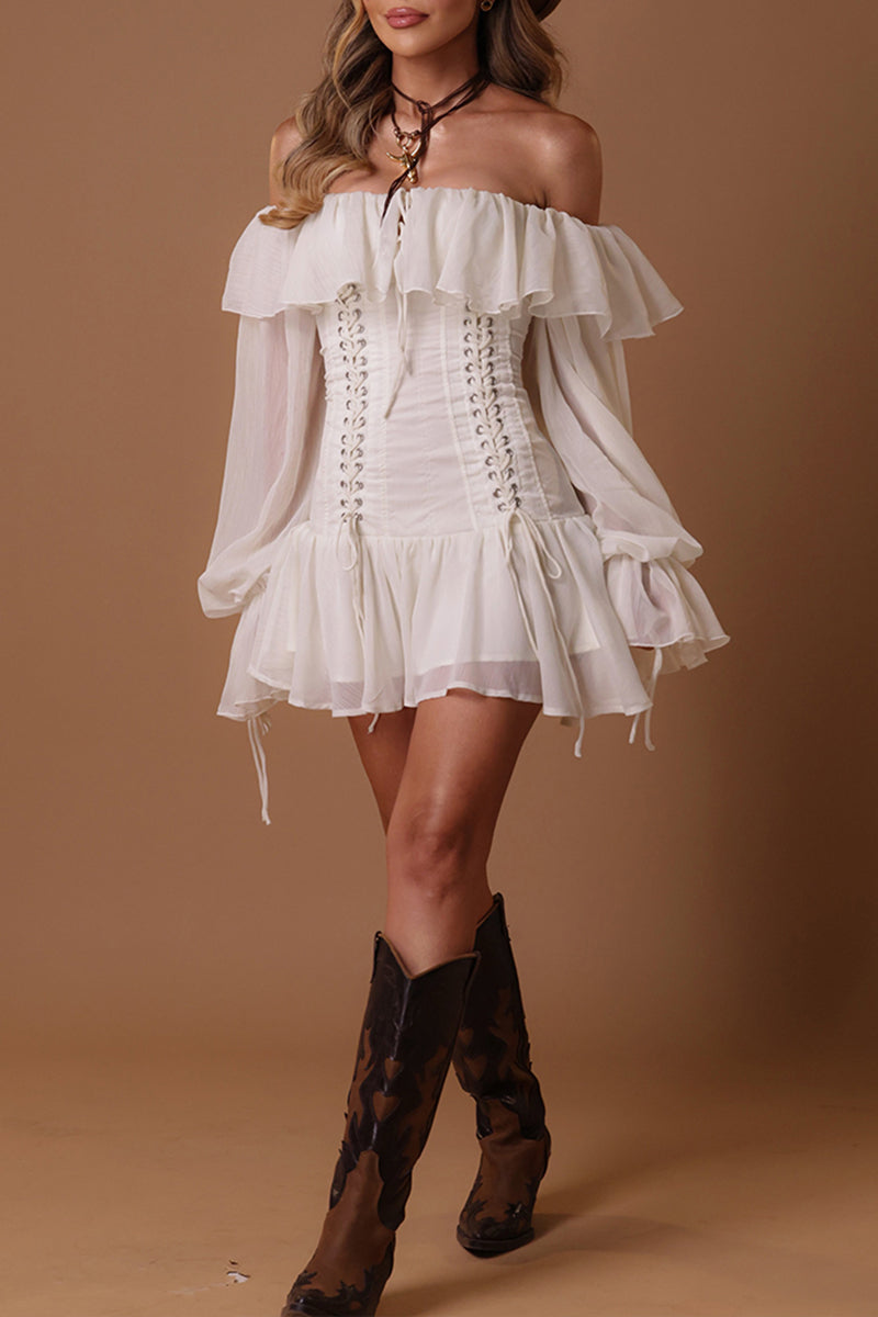 Women's Vacation Off-Shoulder Tie Decoration Mini Dress