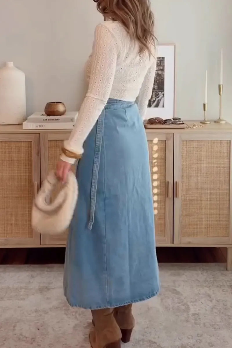 Women's Casual Versatile Cross Tie Denim Skirt