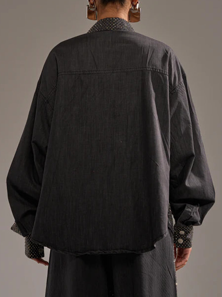 Women Collar Hot Stamping Diamond Temperament Casual Shirt
