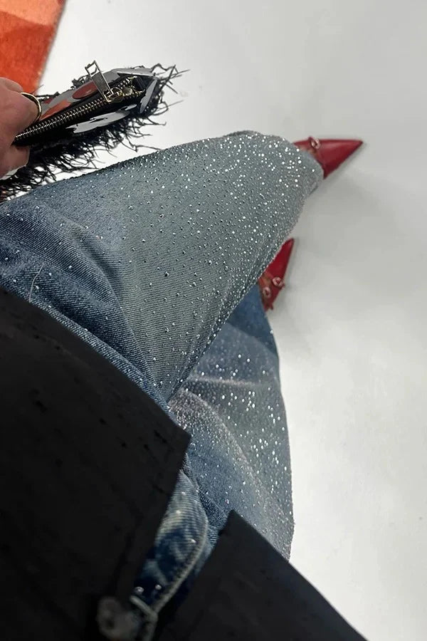 Women's Casual Rhinestone Embellished Wide Leg Jeans