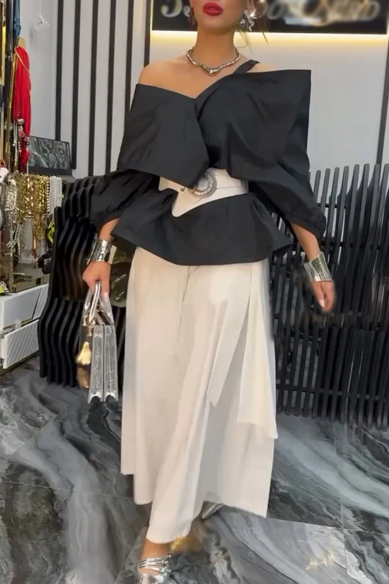 Women's Elegant and Casual Irregular Patchwork Tops or Wide Leg Pants
