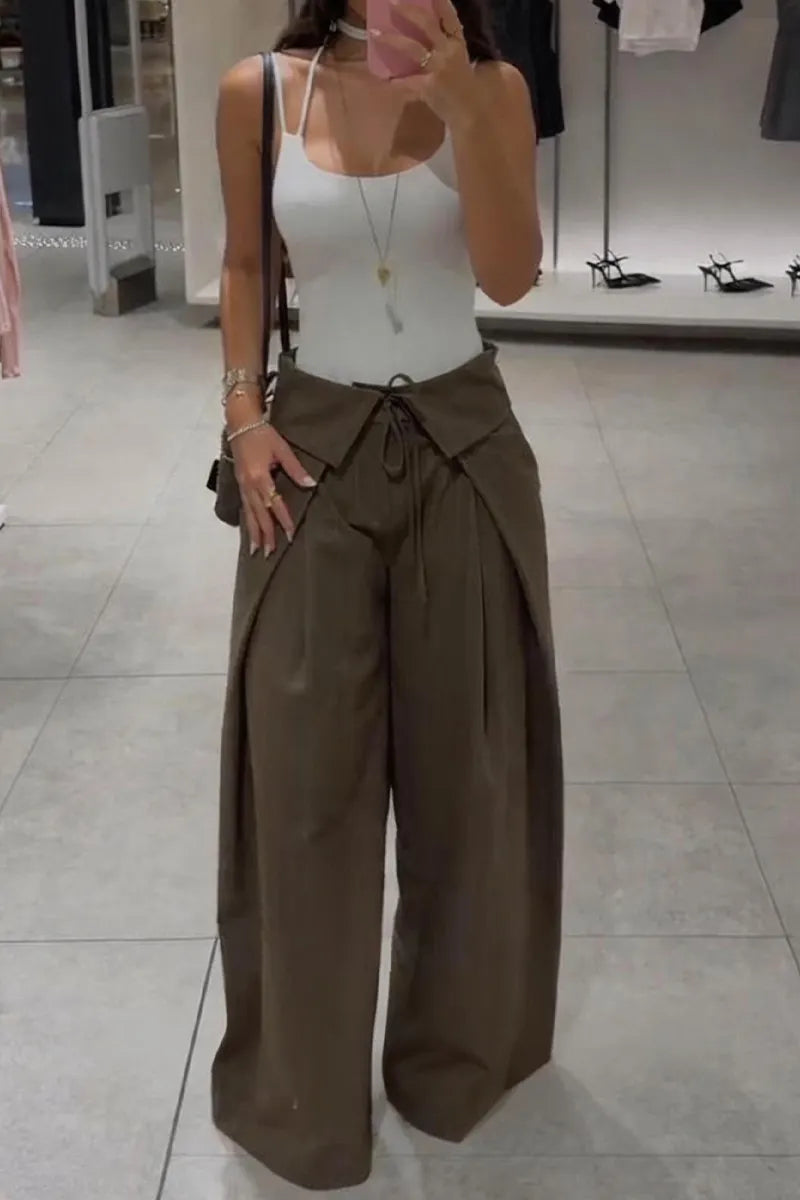 Women's Fashion Silhouette Design Tie Front Pants