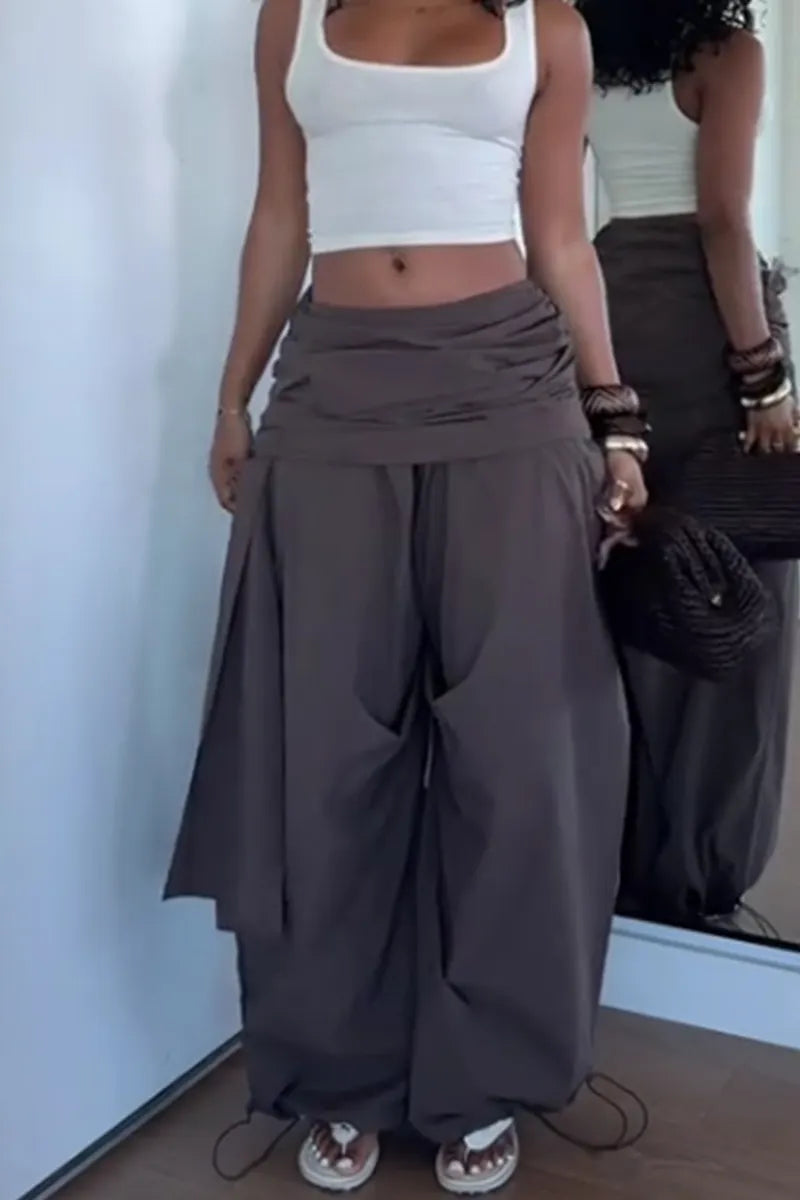 Women's Loose Fit Wide Leg Trousers With Waist Tie